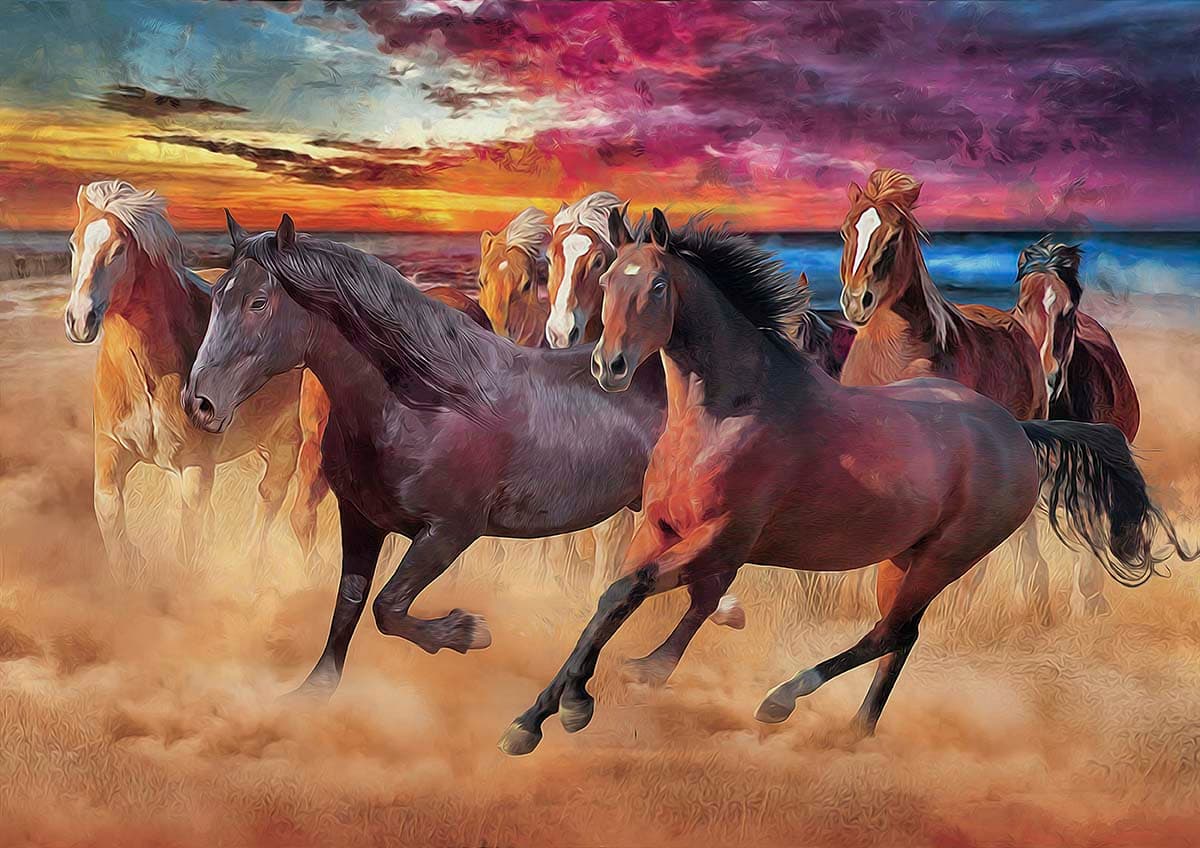 Wallpaper of Group of Horses Running in a Field pattern detail