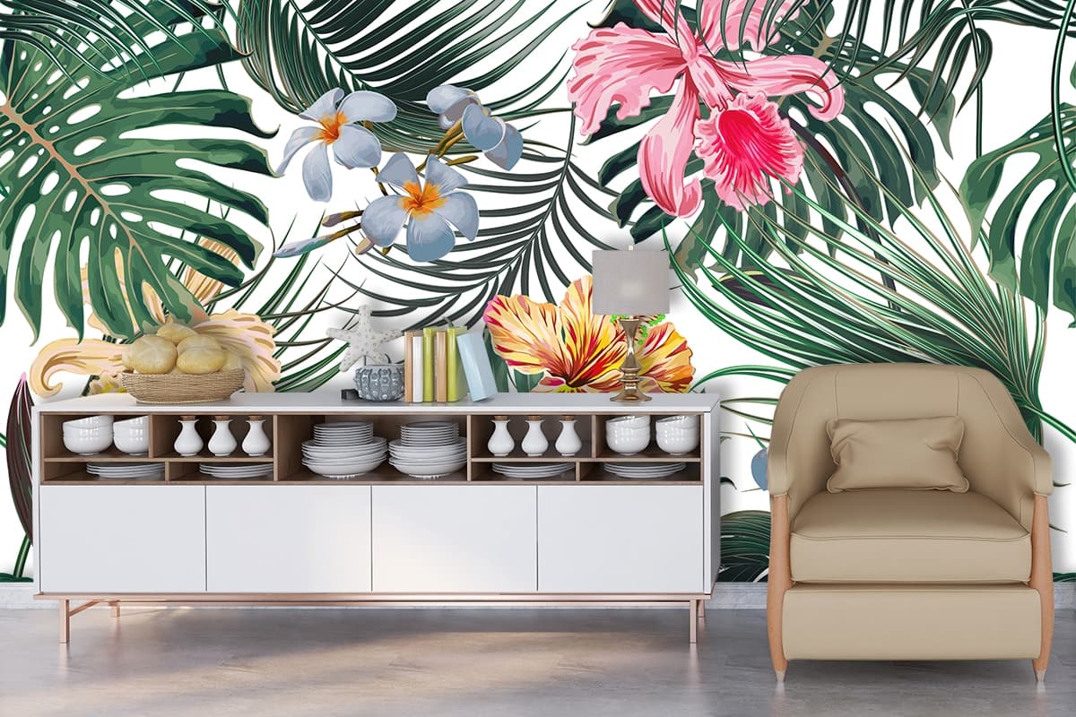 Decorative Floral Design Elegant Wall Art Wallpaper shown in a room