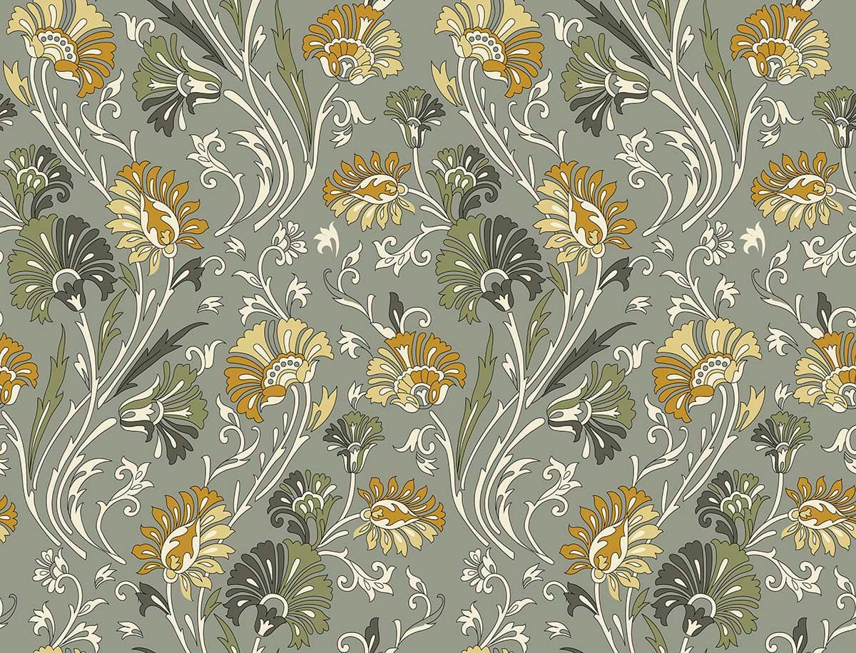 Yellow-Green Floral Harmony Wallpaper pattern detail