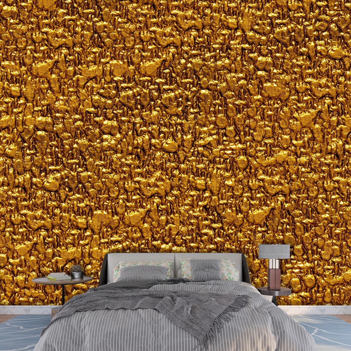 Gold Textured Surface 3d Wallpaper shown in a room