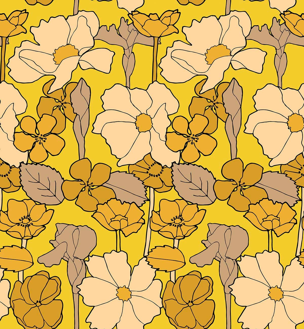 Aesthetic Yellow and White Flower Pattern Wallpaper pattern detail