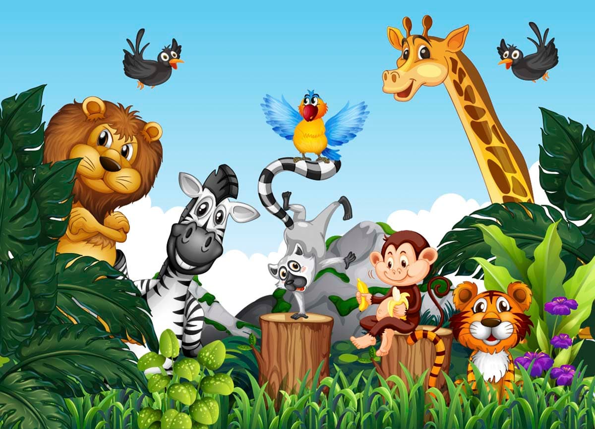 Cute Animals Wallpaper for Kids Room pattern detail