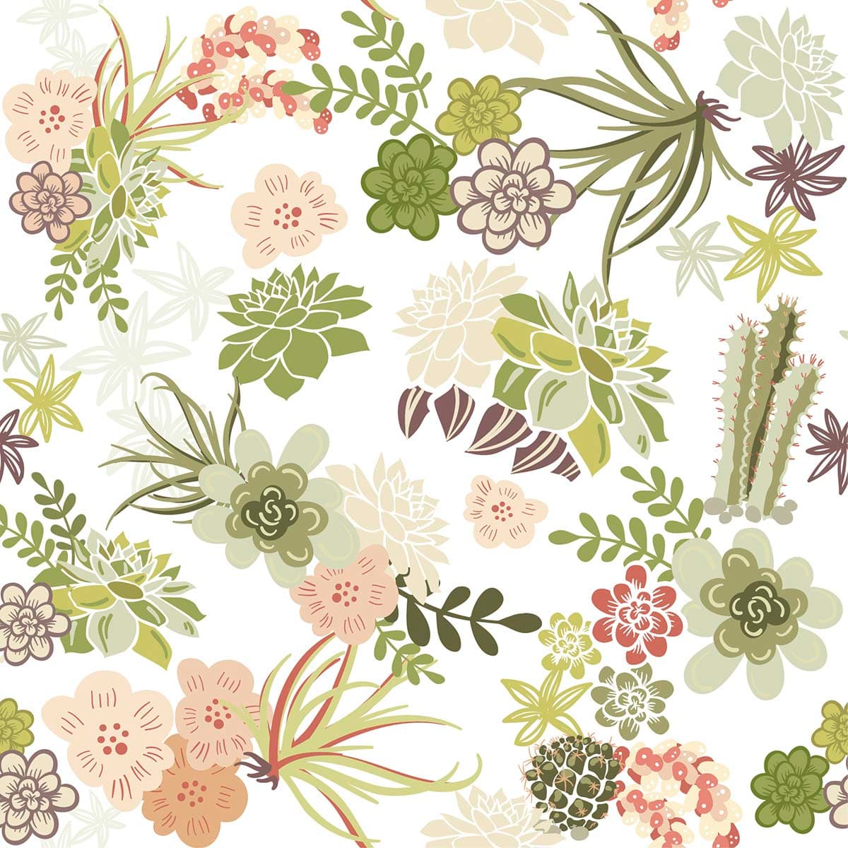 Elegant Flowers and Botanical Plants Pattern Wallpaper pattern detail