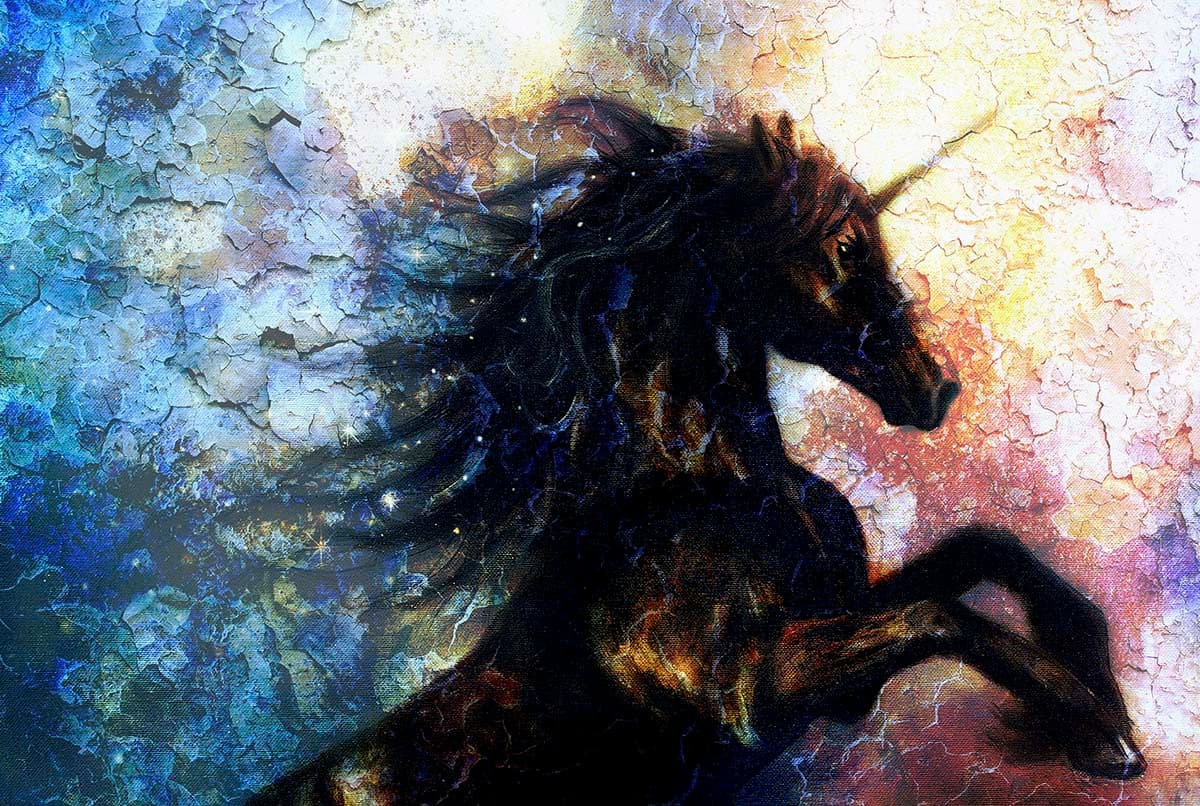 Magical Unicorn Fantasy Painting Kids Room Wallpaper pattern detail