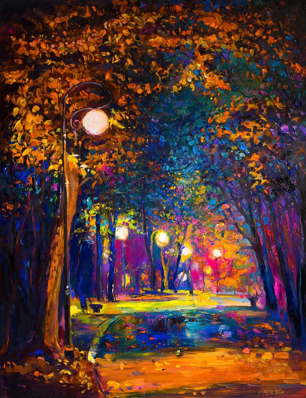 Elegant Street Light in Park Landscape Wallpaper pattern detail