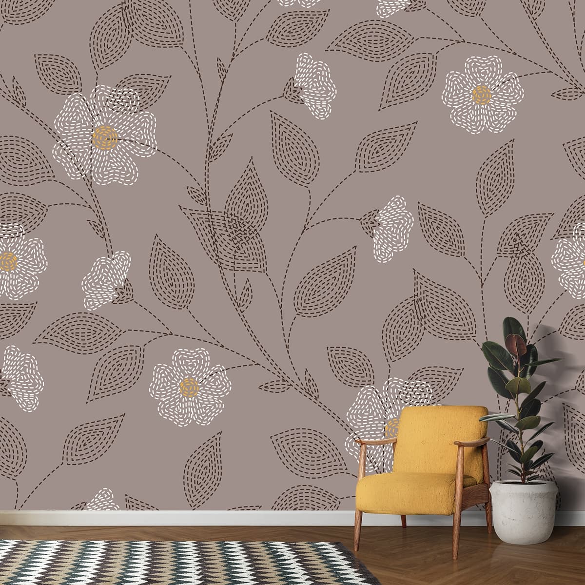 A Floral Fantasy Sonata Wallpaper shown in a room