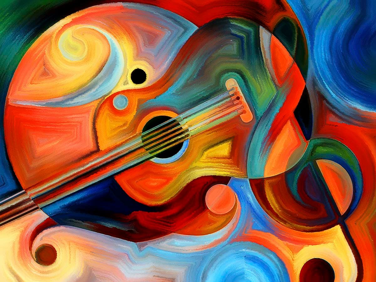 Colorful Guitar Painting Wallpaper Mural pattern detail
