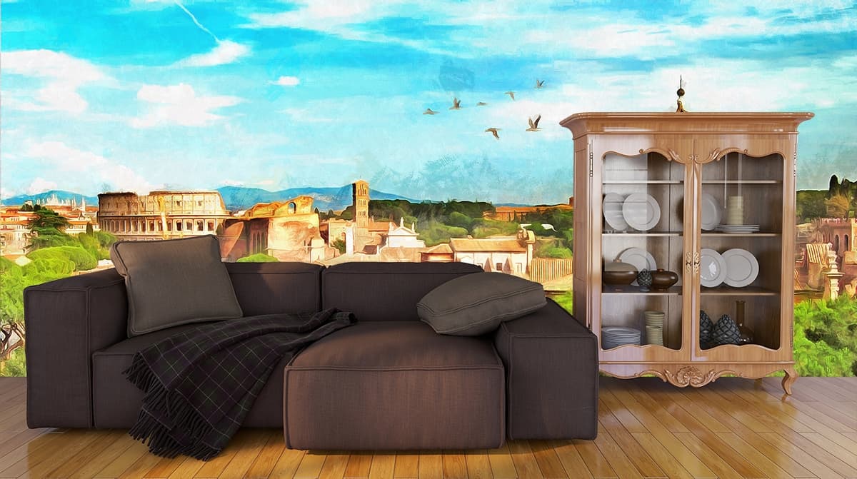 Natural Birds and Skyline Theme wallpaper shown in a room