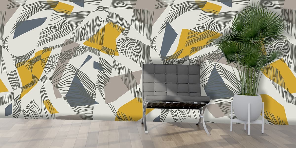 Geometric Triangle Lines Abstract Pattern wallpaper shown in a room