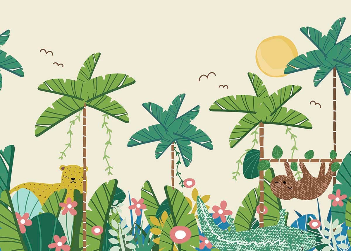 Animals in Jungle wallpaper for Childrens Room Wall pattern detail