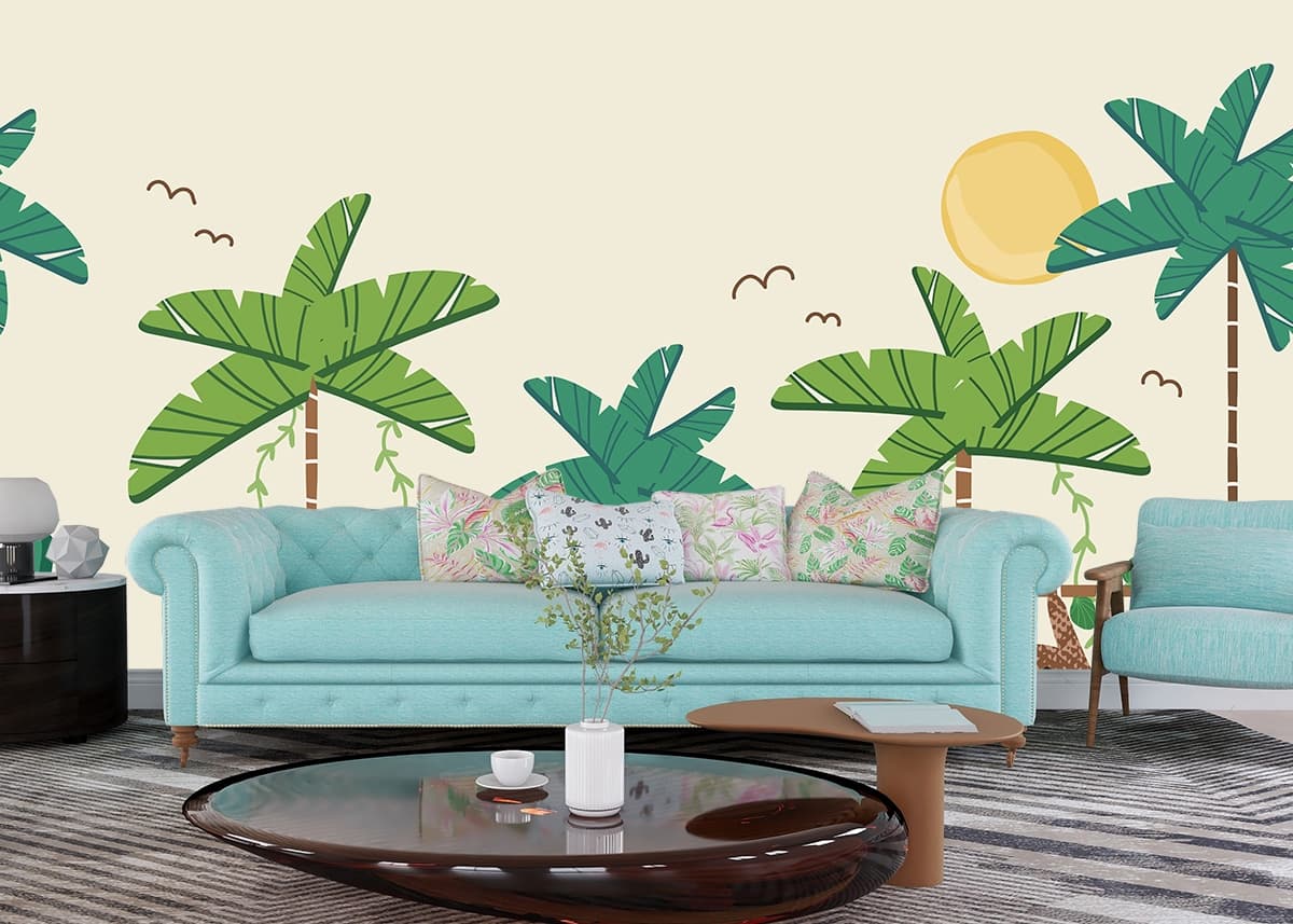 Animals in Jungle wallpaper for Childrens Room Wall shown in a room