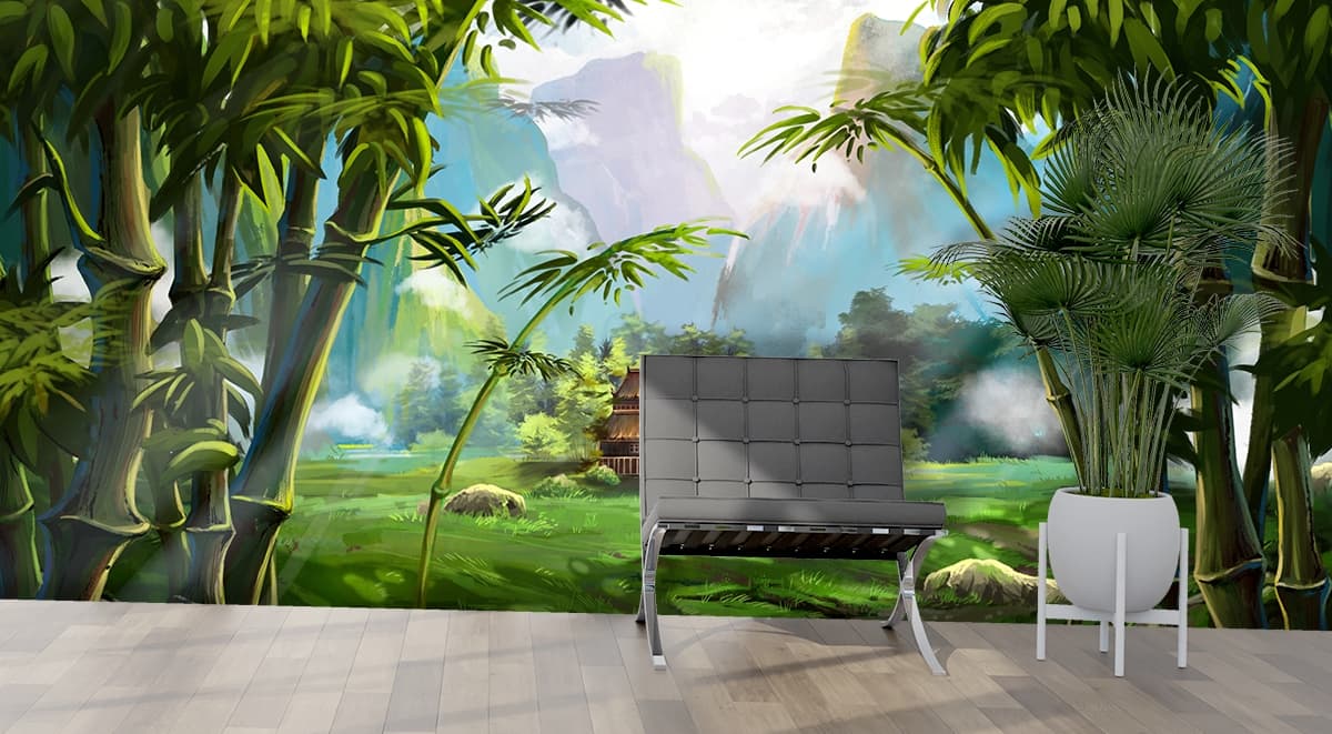 Artistic Forest Landscape Wall Mural Wallpaper shown in a room