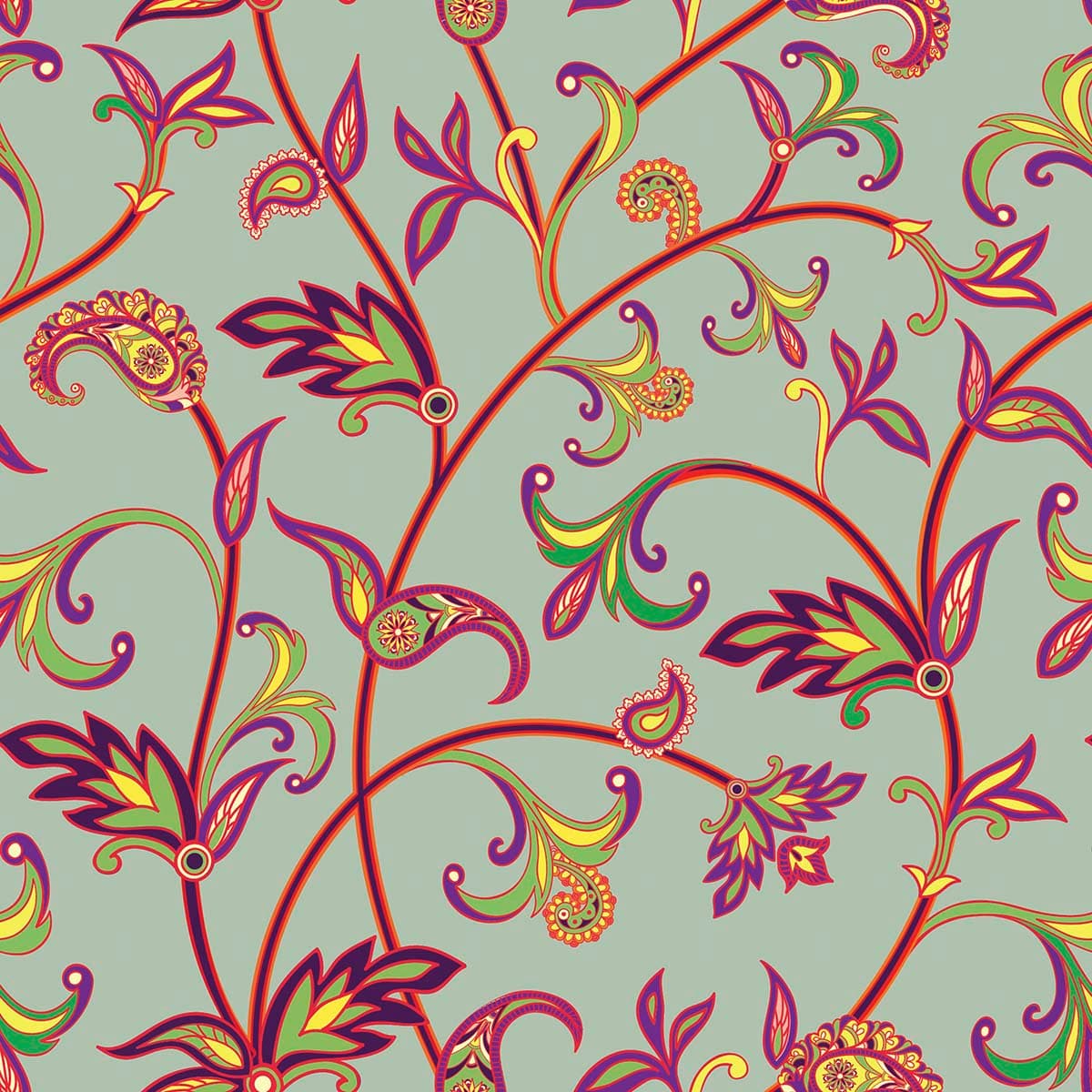 Colorful Floral Pattern on Grey Background Modern Wallpaper pattern detail