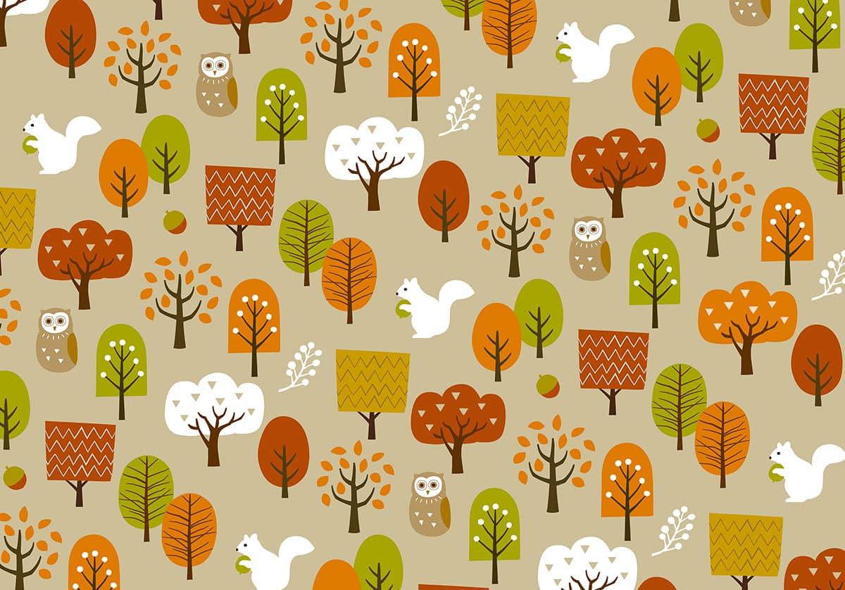 Whimsical Trees and Animals Nature-Themed Pattern Wallpaper pattern detail