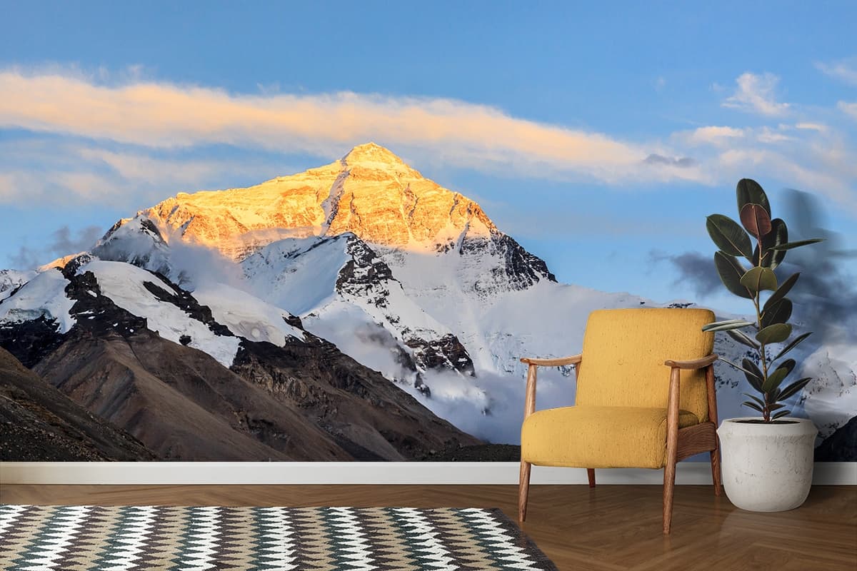 3D Look Mount Everest Wallpaper for Living Room shown in a room