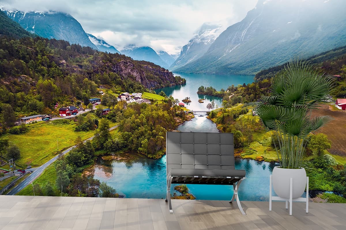 3D Beautiful River Scenery Wallpaper Mural shown in a room