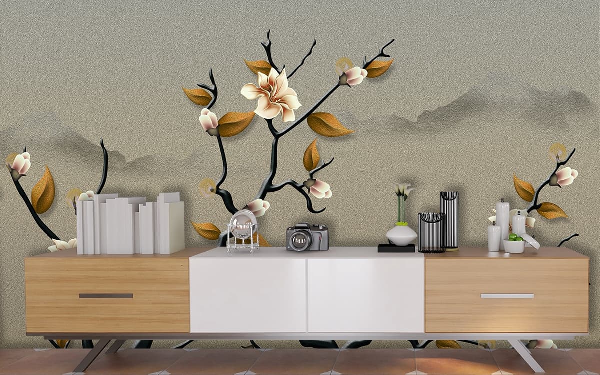 Botanical Branches Wallpaper shown in a room