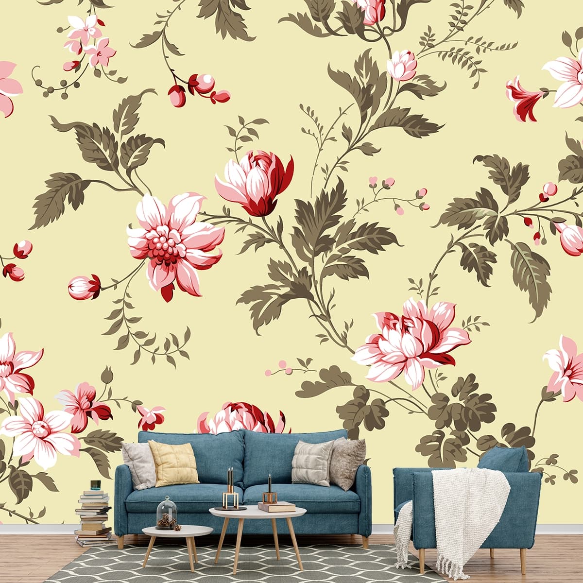 Vintage Flower Wallpaper for Home shown in a room