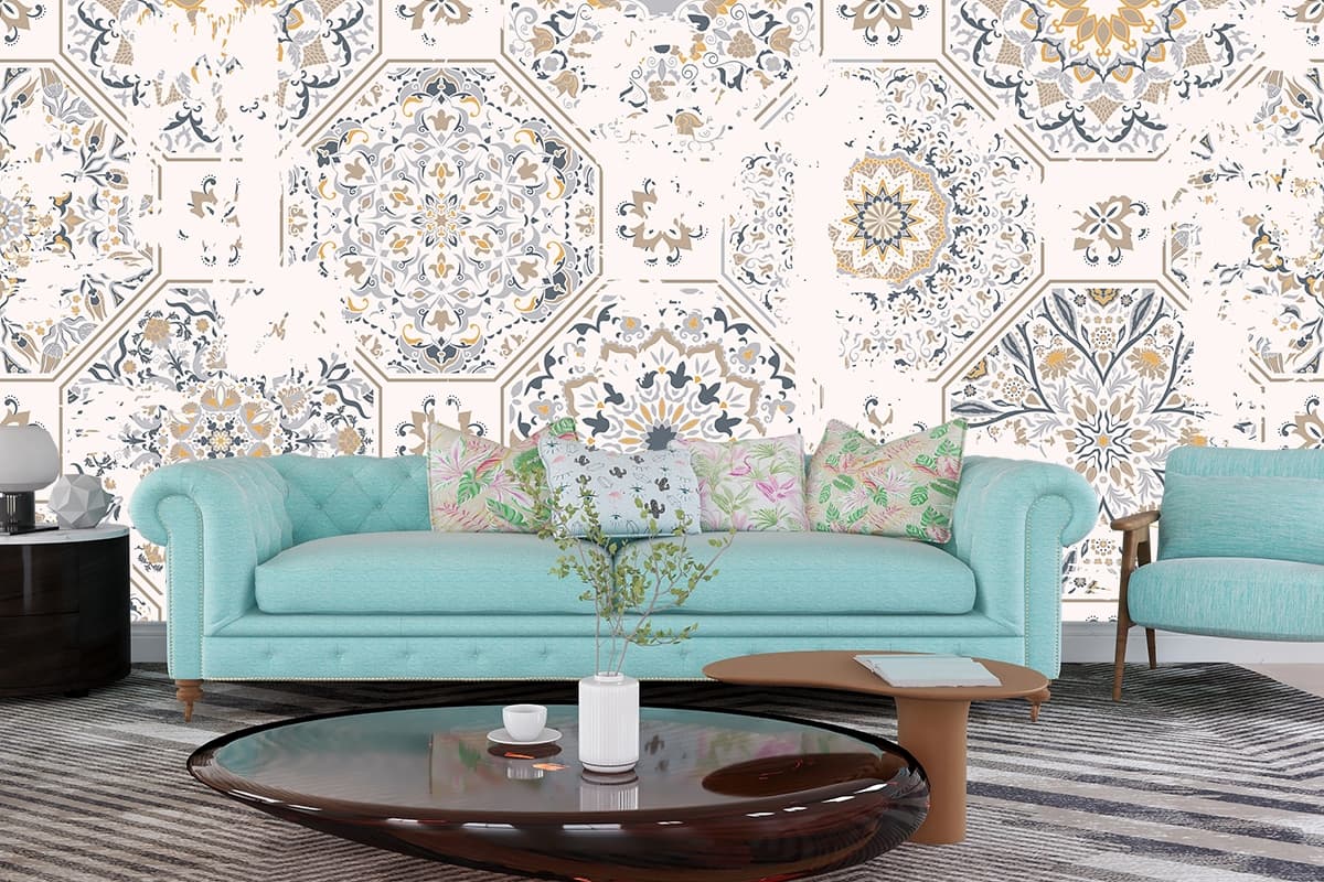 Vintage Tiles Design Wallpaper Mural shown in a room