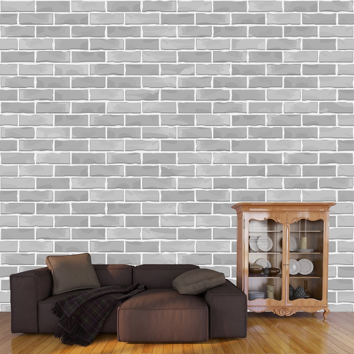 Light Grey Brick Texture Wallpaper for Walls shown in a room