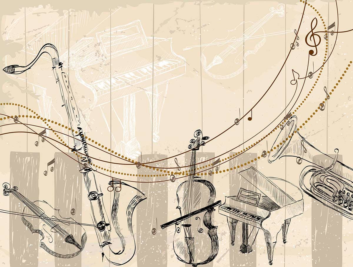 Musical Instruments Wallpaper for Walls pattern detail
