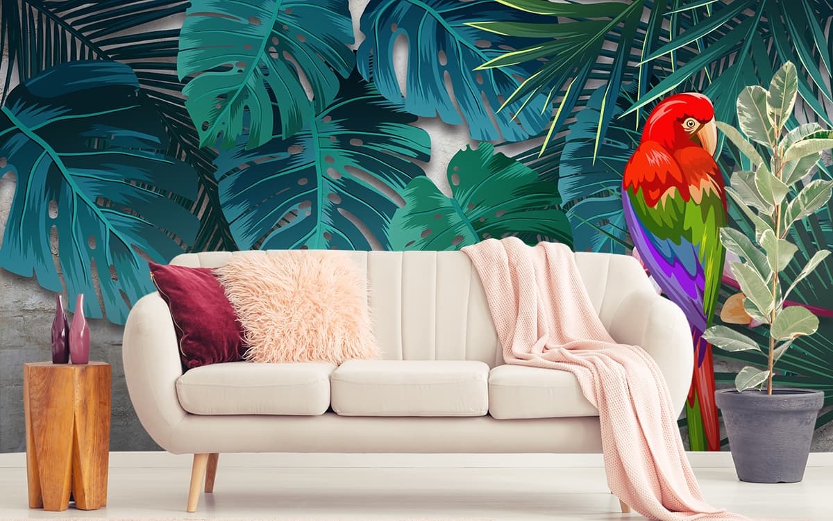 Colorful Bird Wall Art Design Decorative Wallpaper shown in a room