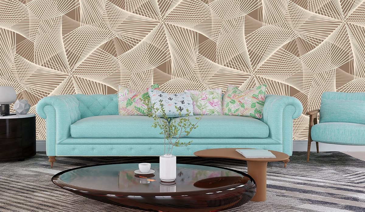 Beige Tone Geometric Line Patterns Wallpaper Mural shown in a room