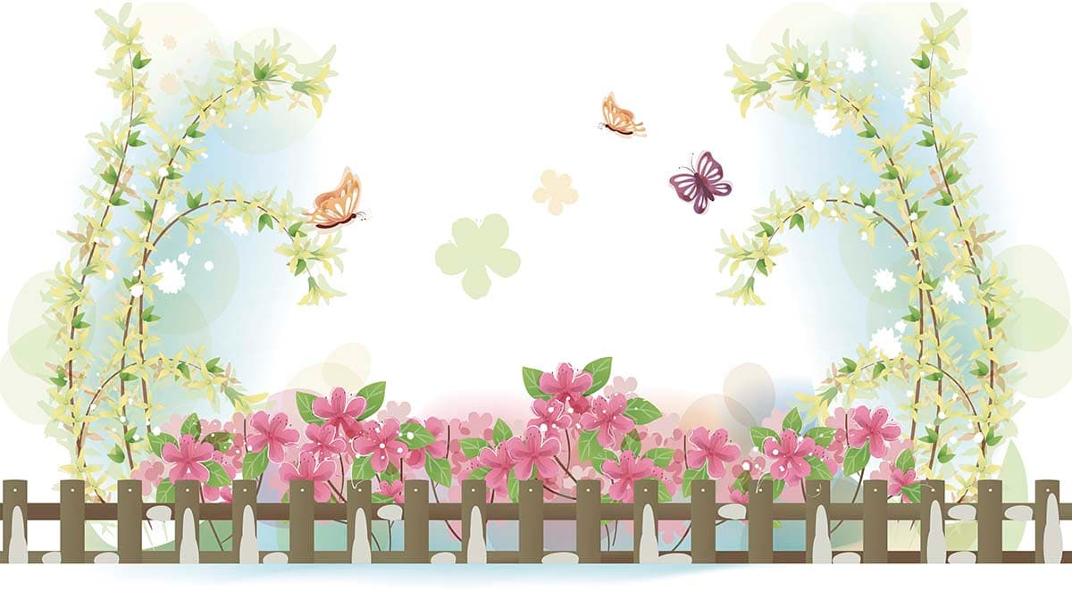Garden Fence Flowers and Butterflies Design wallpaper pattern detail