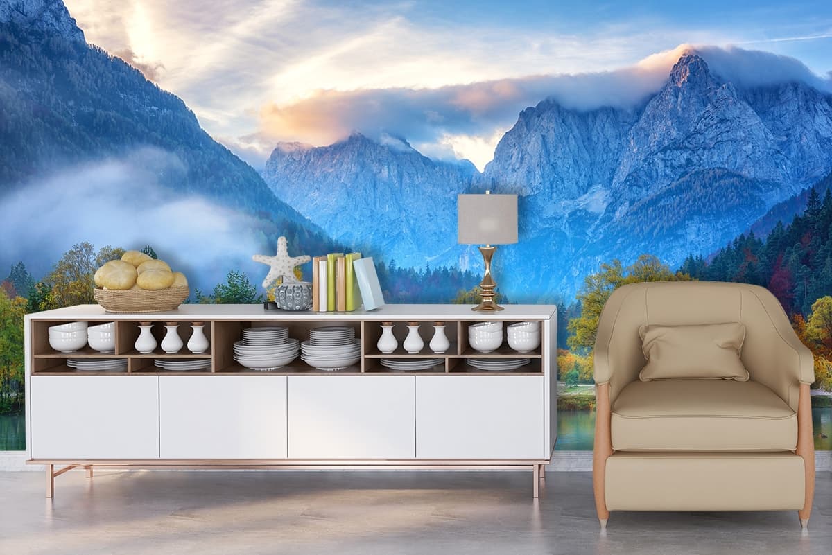 Triglav Mountain Peak Wallpaper Mural shown in a room