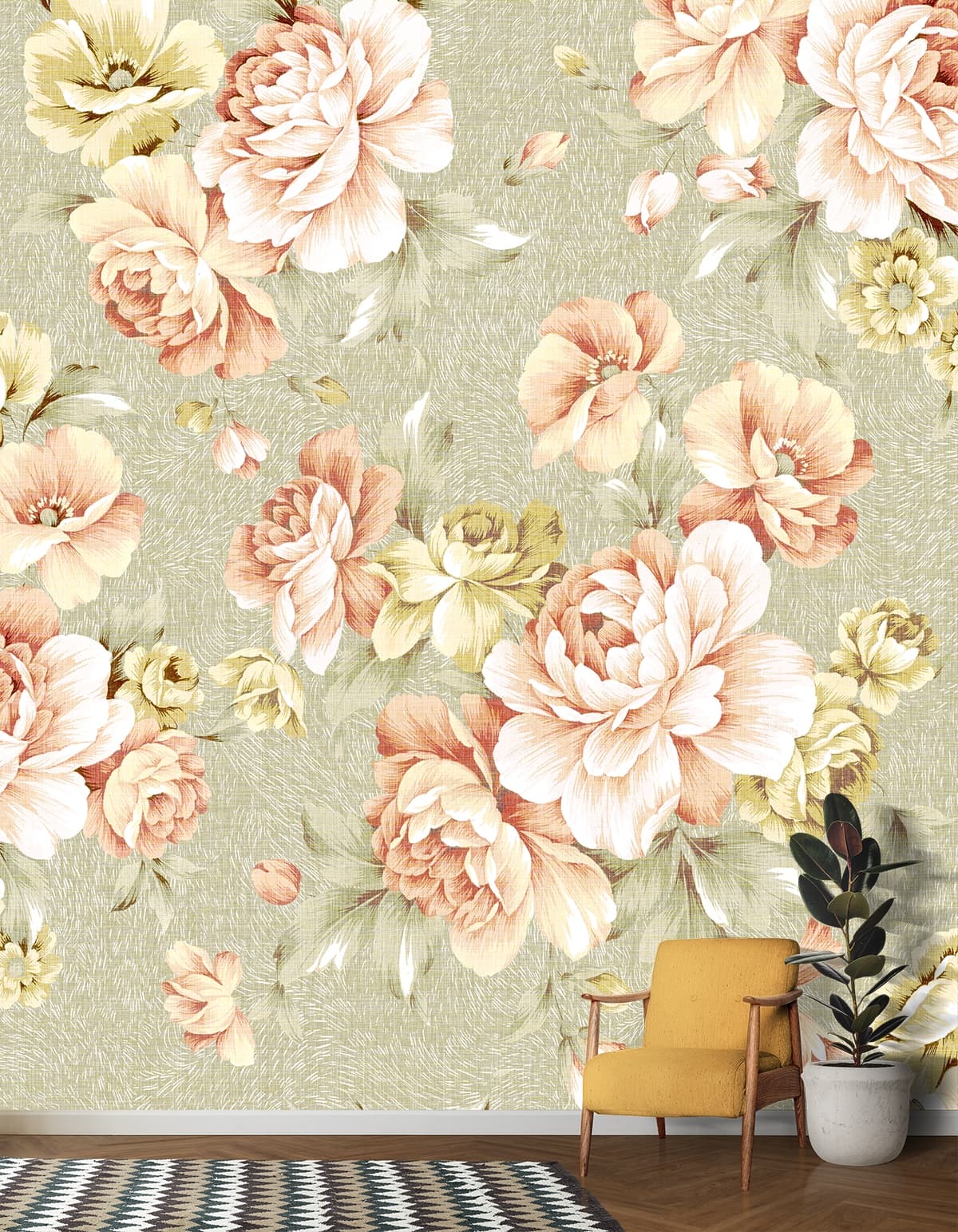 Petals & Pastels Paradise Floral Design Wallpaper shown in a room