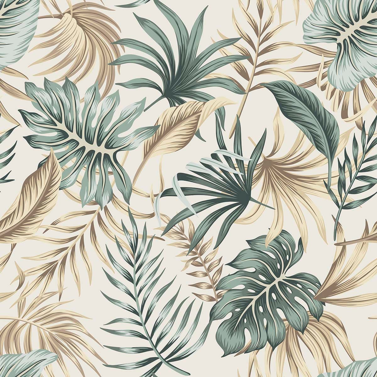 Elegant Botanical Leaves Pattern on White Background Wallpaper pattern detail