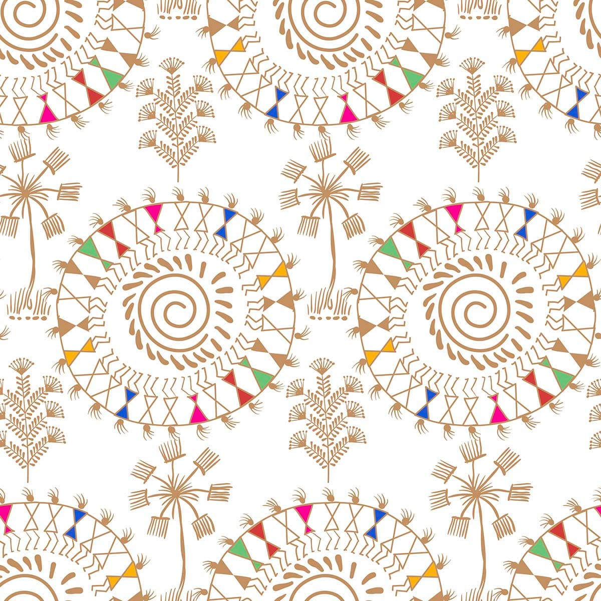 Traditional Folk Art Inspired Tribal Wallpaper pattern detail