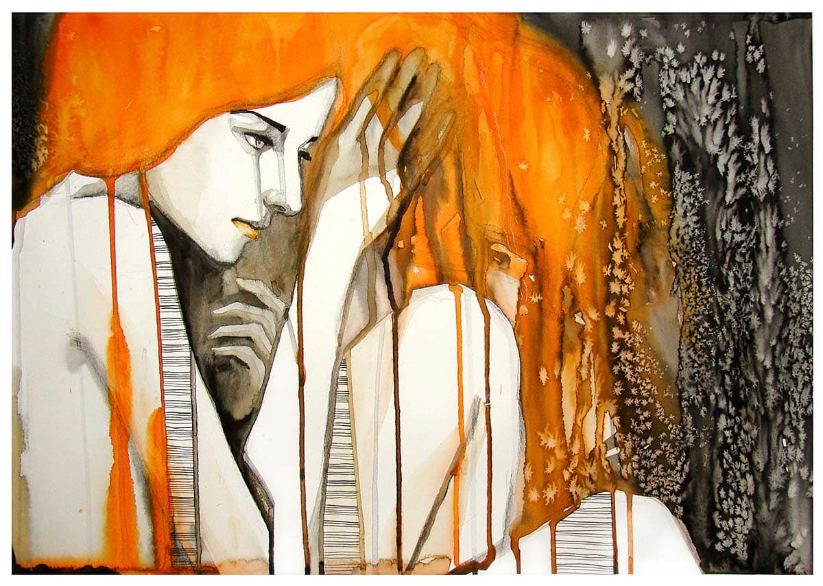 Woman with Orange Hair Modern Portrait Painting Wallpaper pattern detail