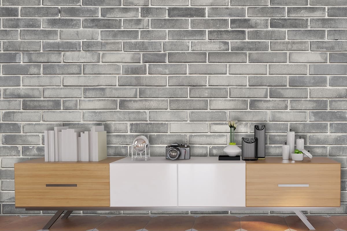 Grey Brick Wallpaper Mural shown in a room