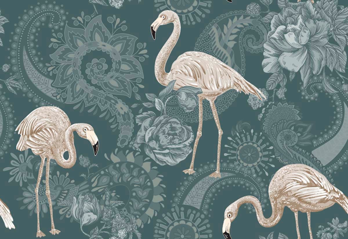 Nature-Inspired Flamingo and Blossom Wallpaper pattern detail