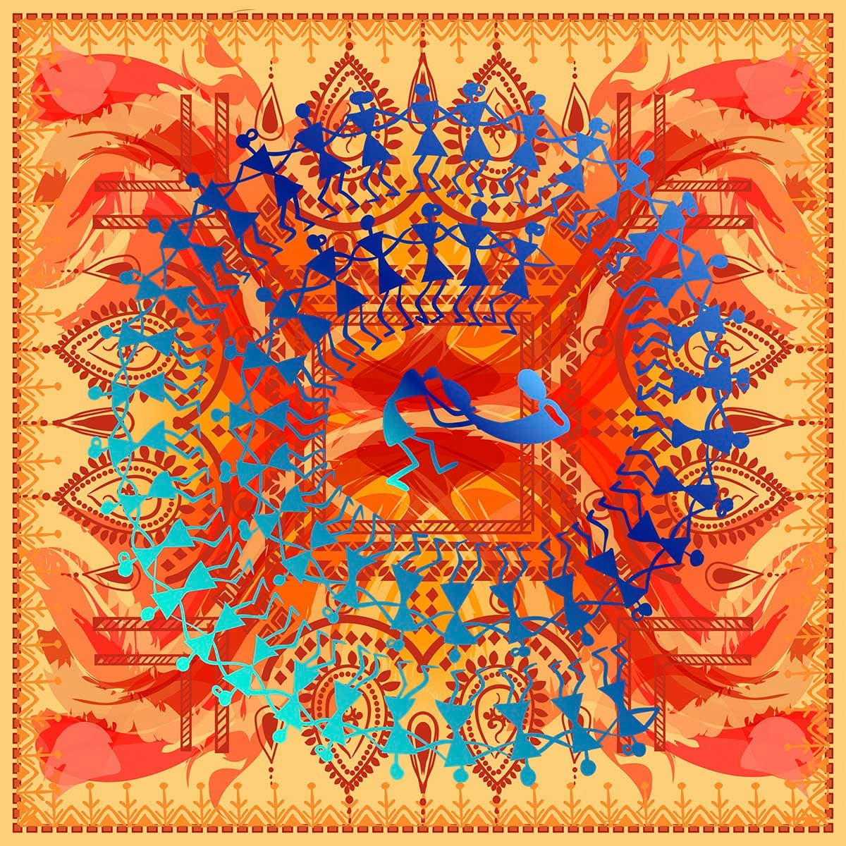 Aesthetic Warli Folk Art Mandala Pattern Wall Wallpaper pattern detail