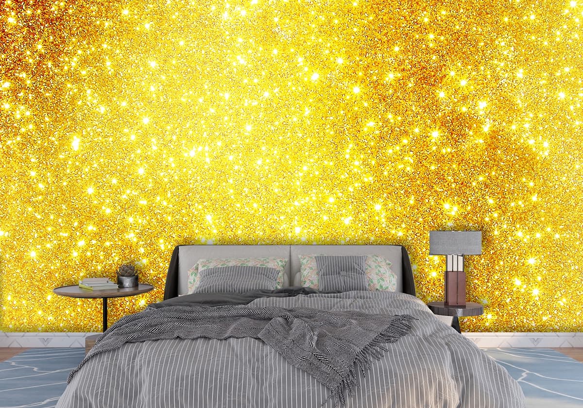 Gold and Glittery Effect Luxurious Wallpaper shown in a room