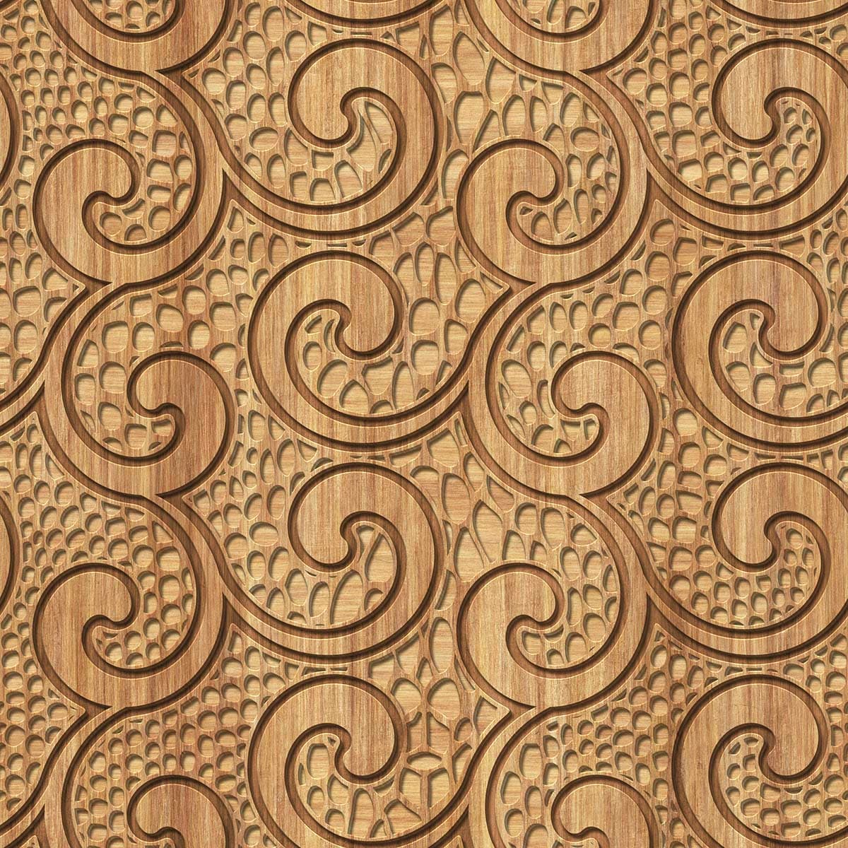 3d Wooden Look Carving with Swirls Wallpaper for Living Room pattern detail