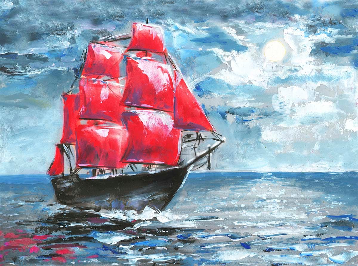 Ship with Red Sails Wallpaper pattern detail