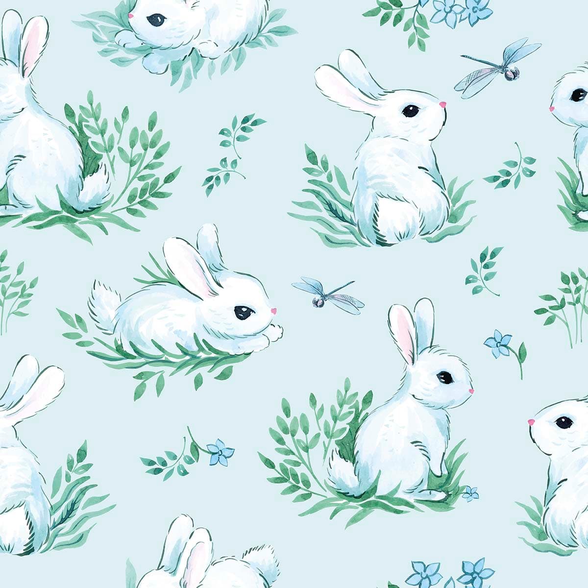 Watercolor Bunny Garden Wallpaper pattern detail