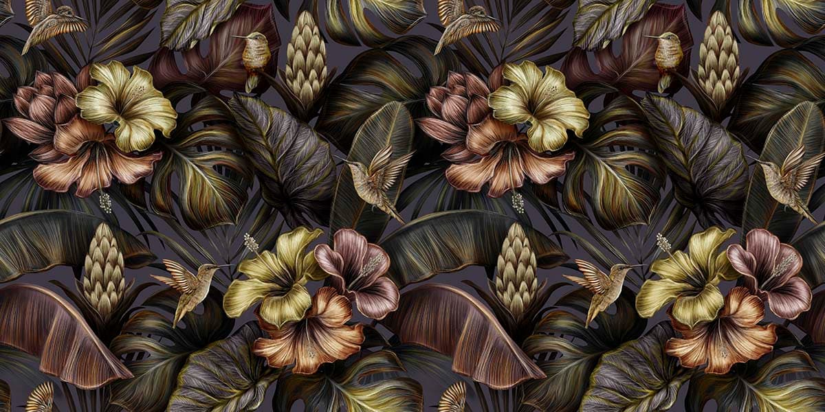 Floral Pattern Wallpaper with Hummingbirds pattern detail