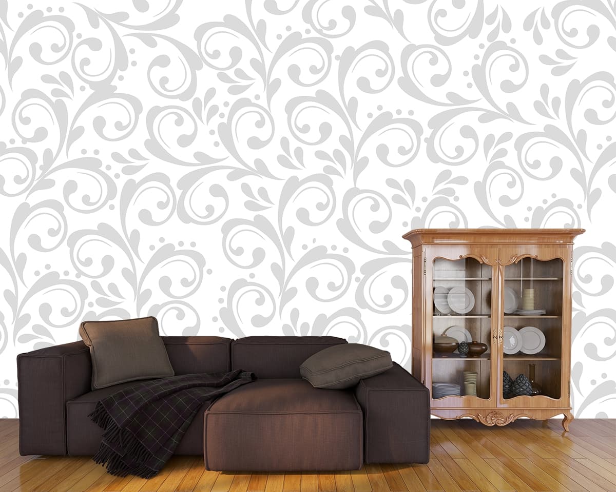 White Grey Textile Inspired Pattern Design Wallpaper shown in a room