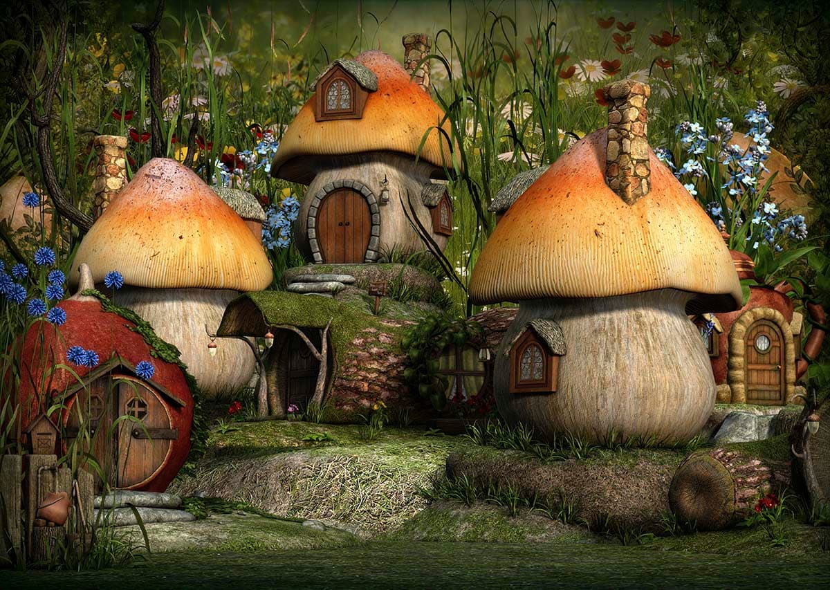 Storybook Mushroom House Wallpaper pattern detail