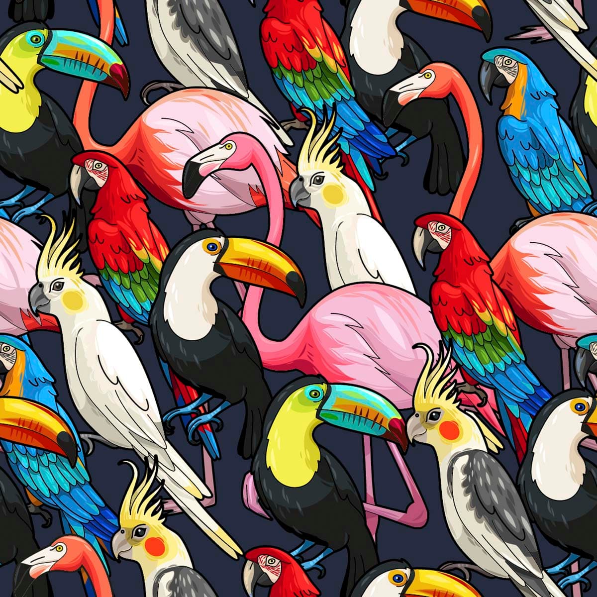 Vibrant Colorful Birds Tropical Pattern Design Wallpaper pattern detail
