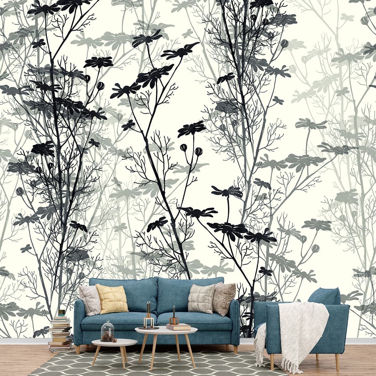 Nature Inspired Flower Branch Wall Decor wallpaper shown in a room