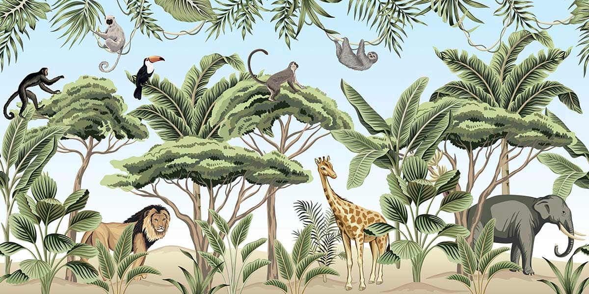 Wildlife Animals and Trees Nature Design Wallpaper pattern detail