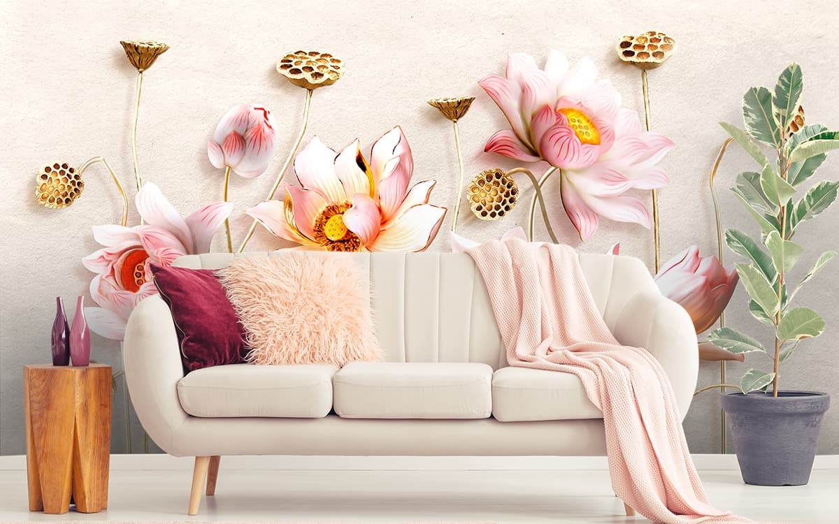 Premium Botanical Close-Up Floral Luxury Wallpaper shown in a room