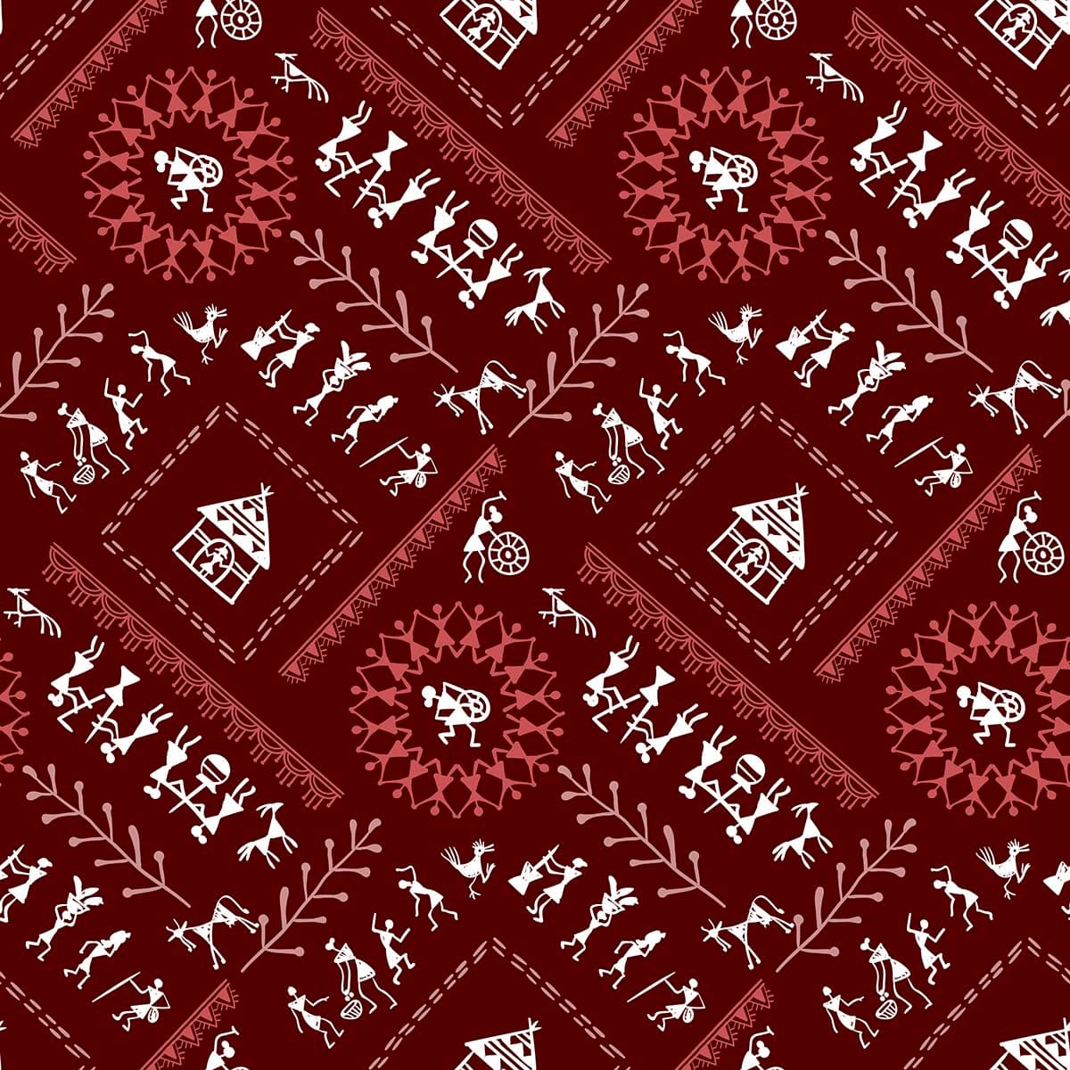 Beautiful Red Warli Painting Art Wallpaper for Home pattern detail