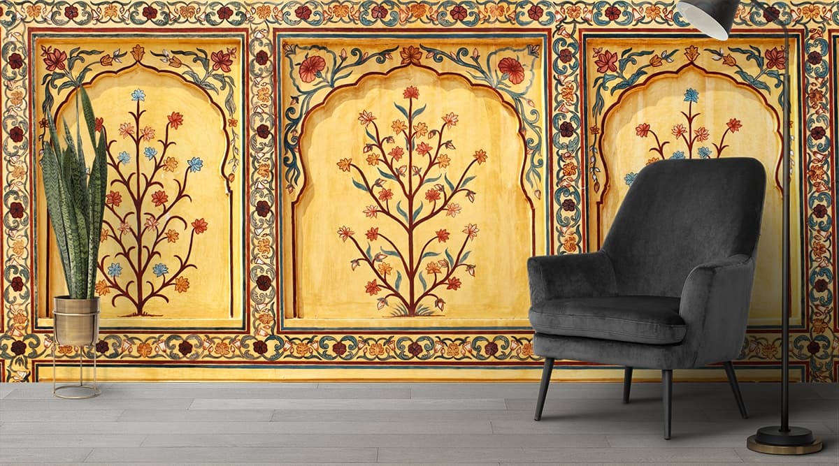 Traditional Floral Wall Design Wallpaper shown in a room