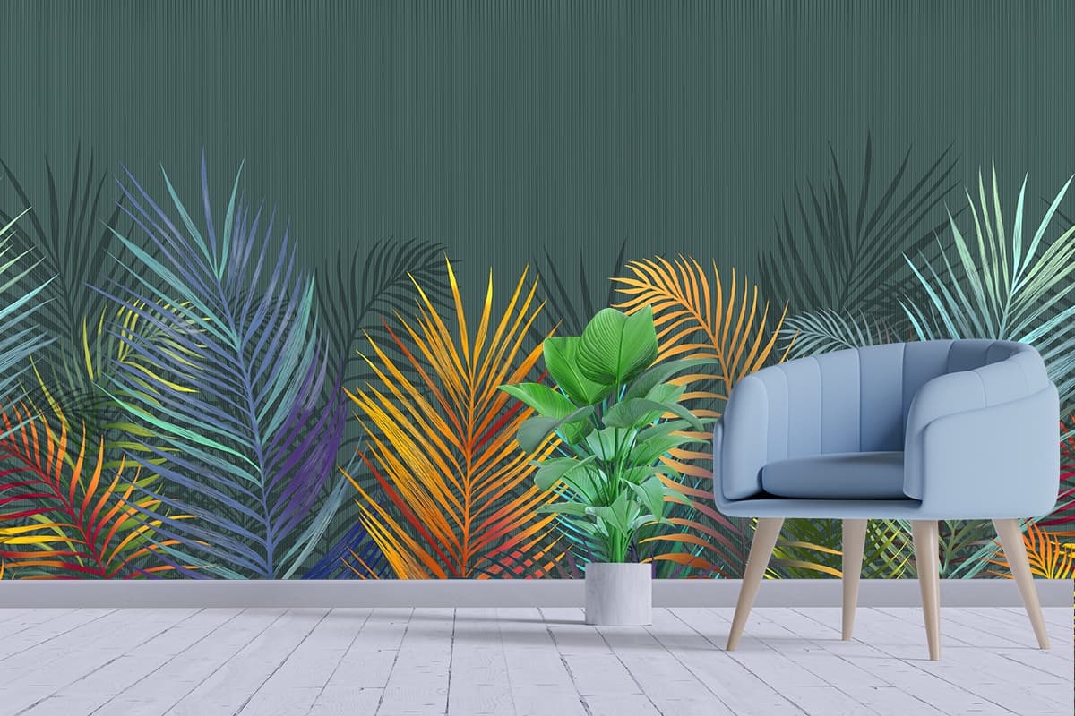 Colorful Leaves Wallpaper for Kitchen shown in a room